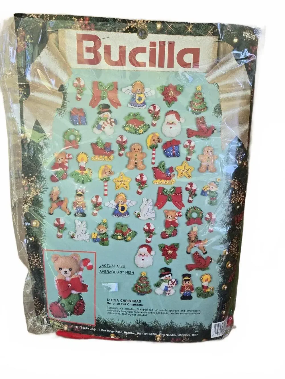 Bucilla Lotsa Christmas Felt Ornament Kit - Set of 50 Holiday Decorations open